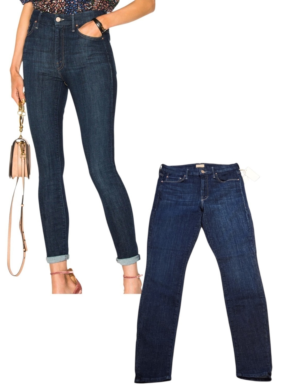 NWT Mother High Waisted Looker Skinny Clean Sweep Stretch Clean Hem Jeans Sz 29